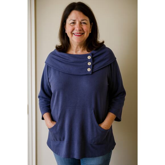 Soft Surroundings knit pullover cowl neck, tunic 3/4 sleeves pocket lagenlook - Picture 1 of 6